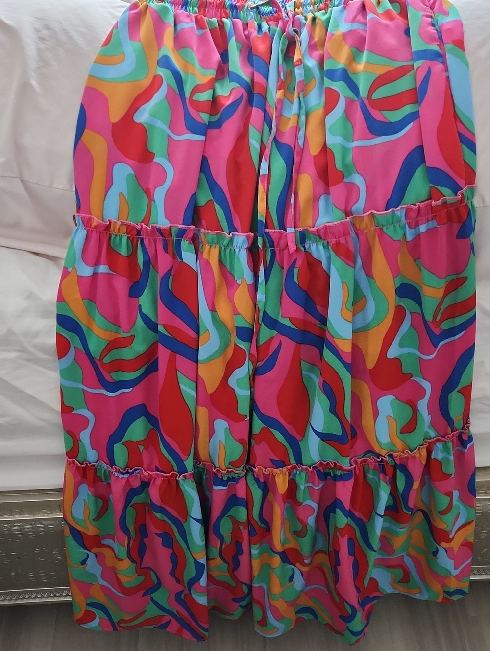 Source Unknown Bright Abstract Multi-Color Tiered Maxi Skirt